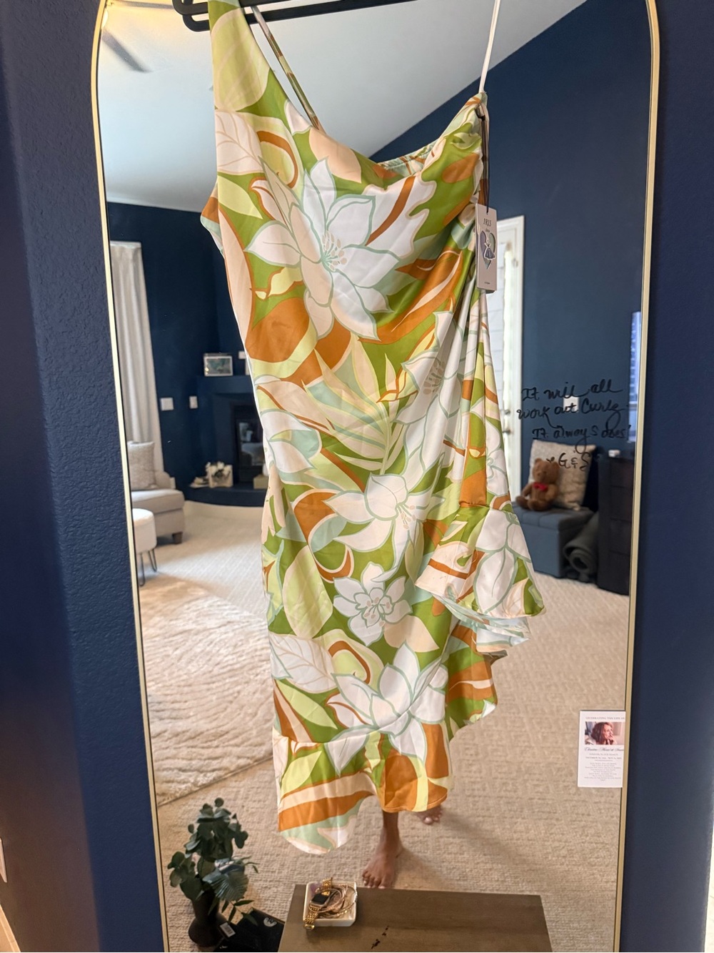iris Green & Orange Floral Asymmetrical Slip Dress